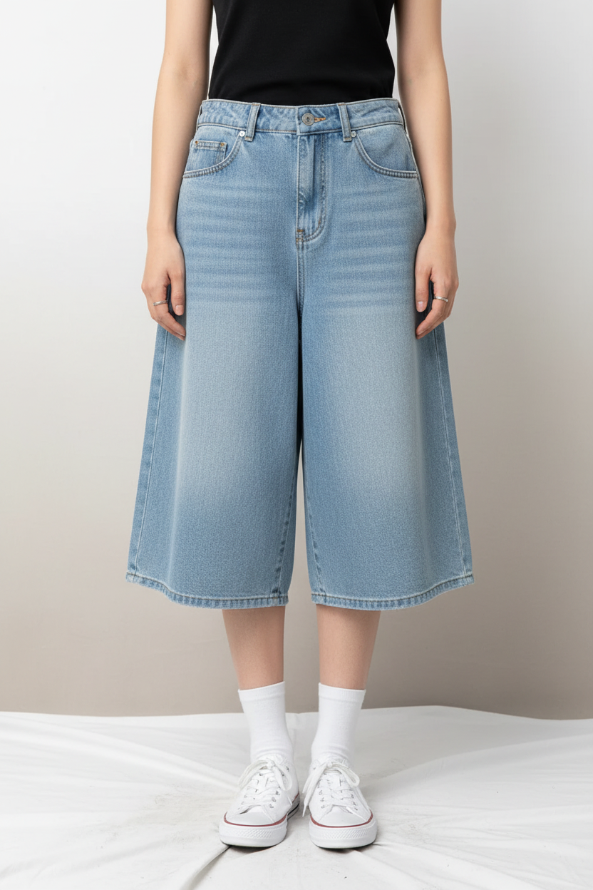 High-Waist Retro Denim Shorts