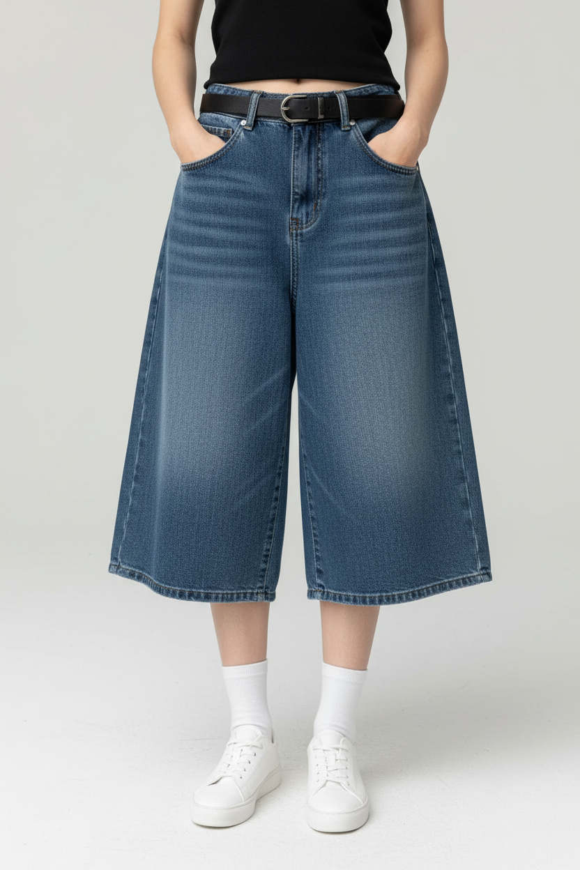 High-Waist Retro Denim Shorts